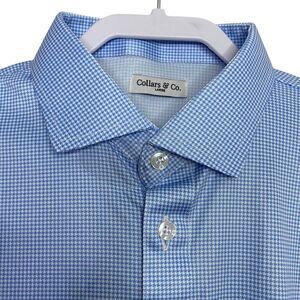 Collars & Co Polo Shirt Mens L Blue Houndstooth Golf Preppy Dress Collar NWT